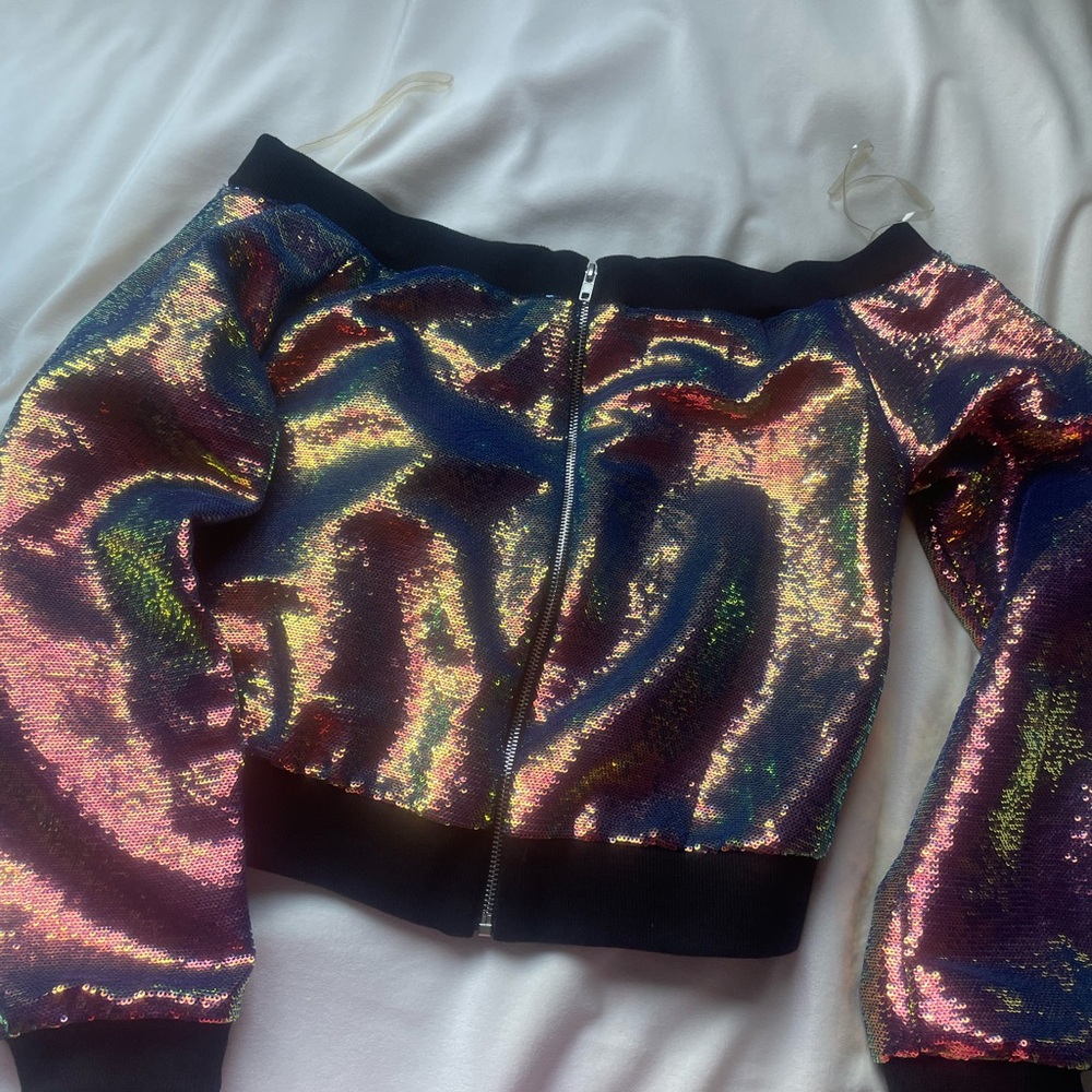 Iridescent Sequin Off-Shoulder Jacket